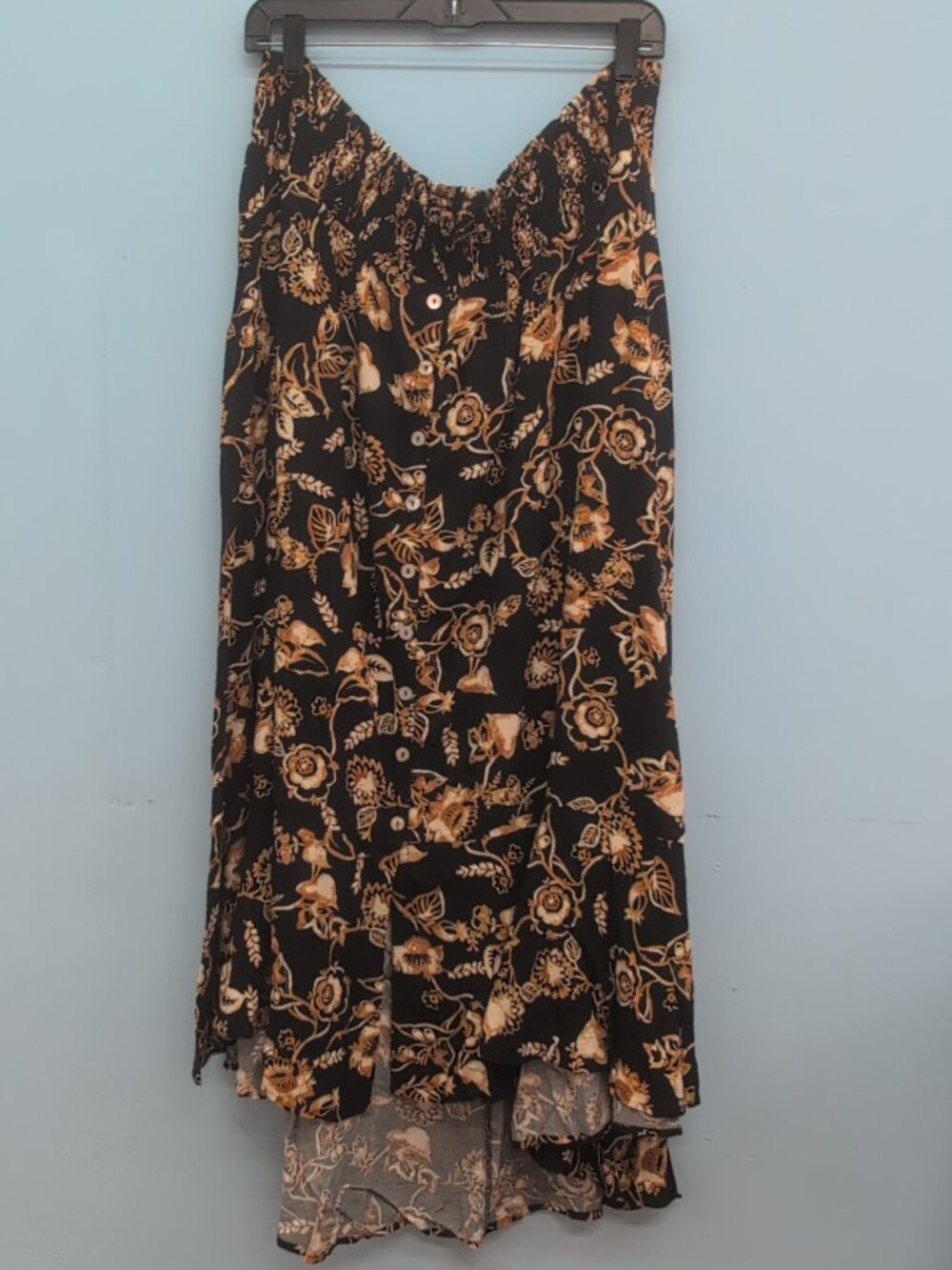 Passport by Susan Graver Women's Floral Smocked Waist Maxi Skirt Size 2X Black G